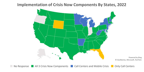 Implementation of Crisis Now Components by States, 2022